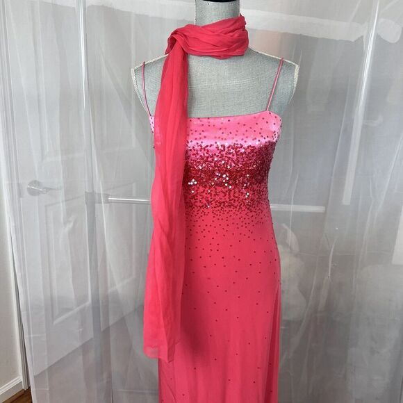 Vintage Gilar Evening wear pink embellished formal maxi dress 10 sequin prom - Picture 5 of 15